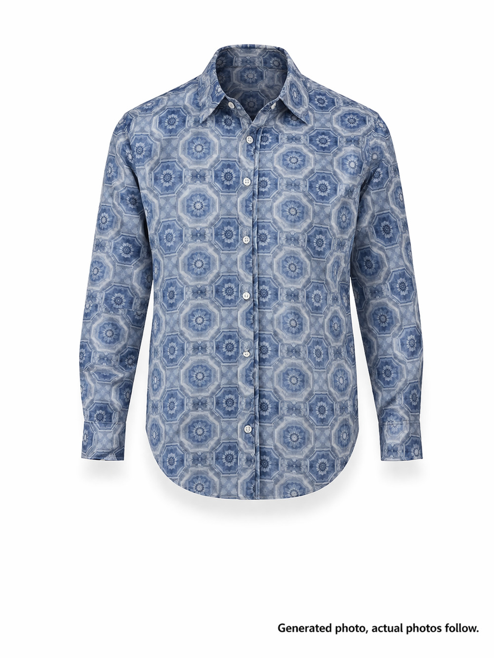 Alan Flusser Blue Medallion Print Crisp Button Up Shirt Mens Size XL